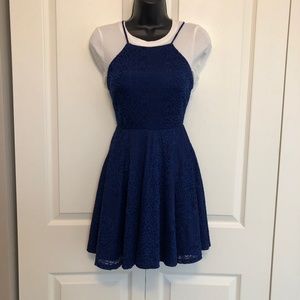 Royal Blue Lace Overlay Skater Dress